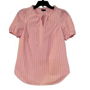 Talbots Pink Striped Crisp Cotton Puff Sleeve Blouse XS